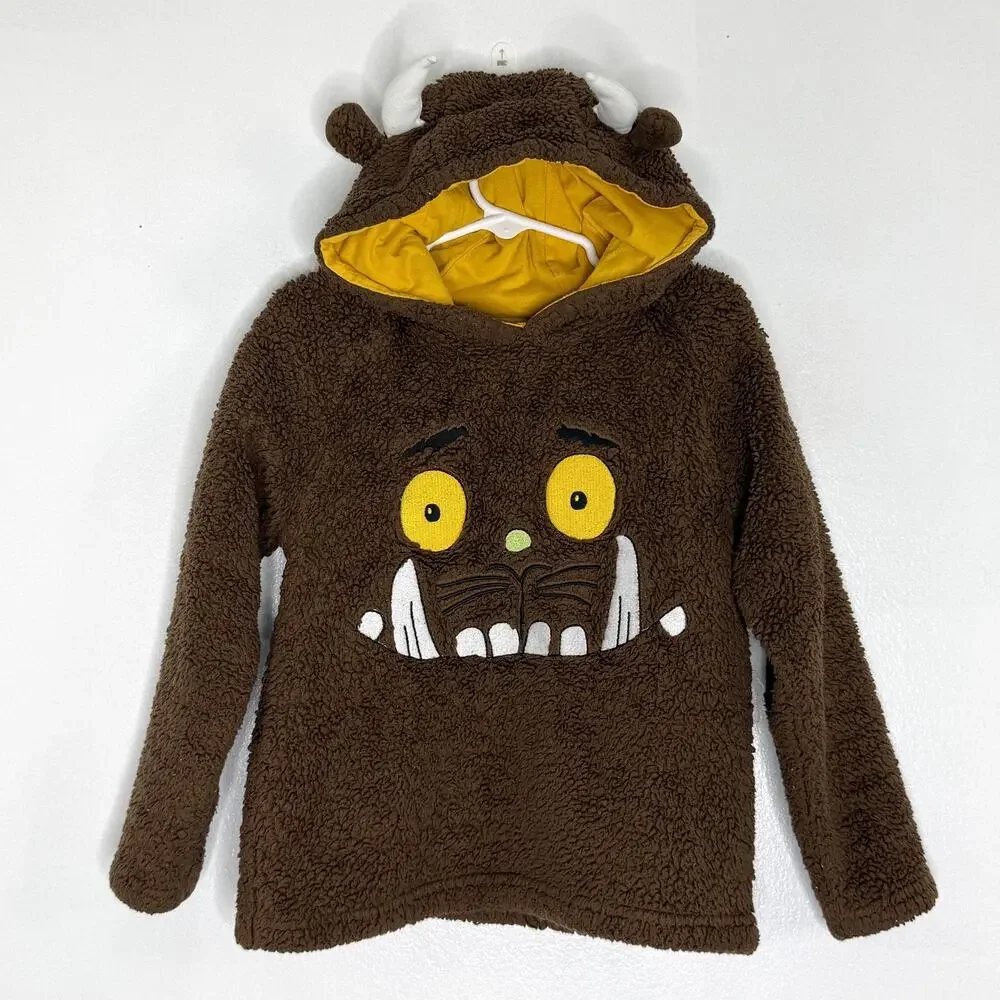 Gruffalo Jacket Boys 4-5 Brown Sherpa Fleece Hooded Pullover Monster Costume